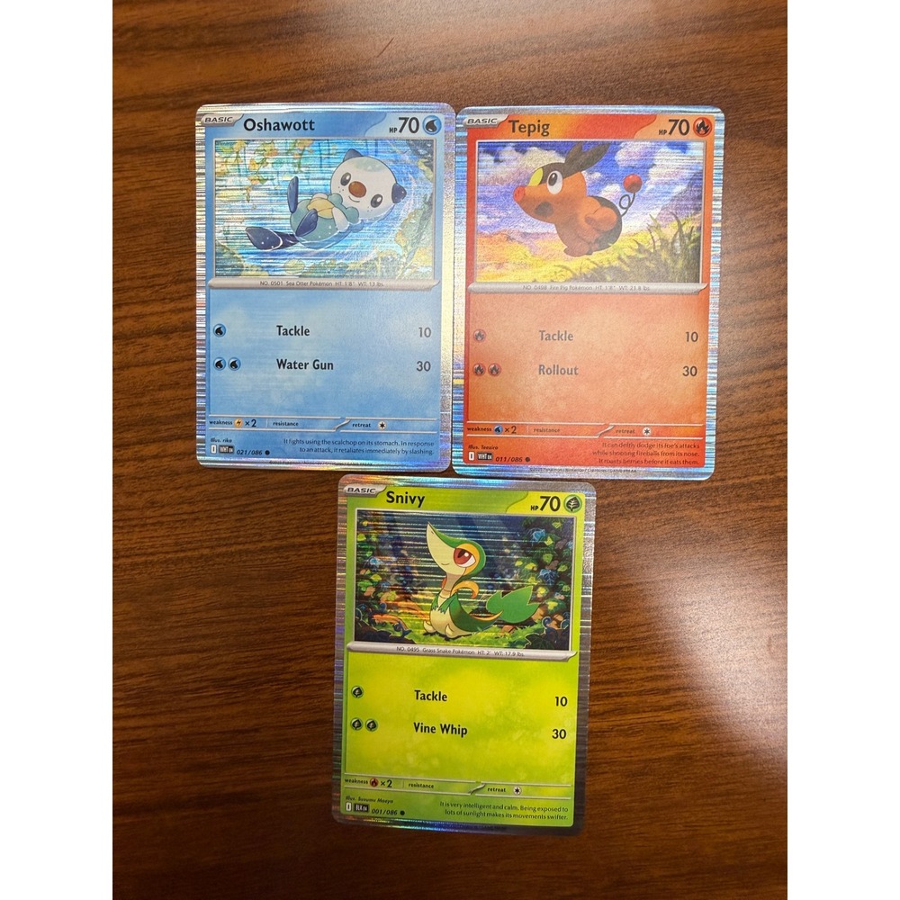 Pokemon Snivy Tepig Oshawott Reverse Holo Black White Base Set Starter Trio 2011